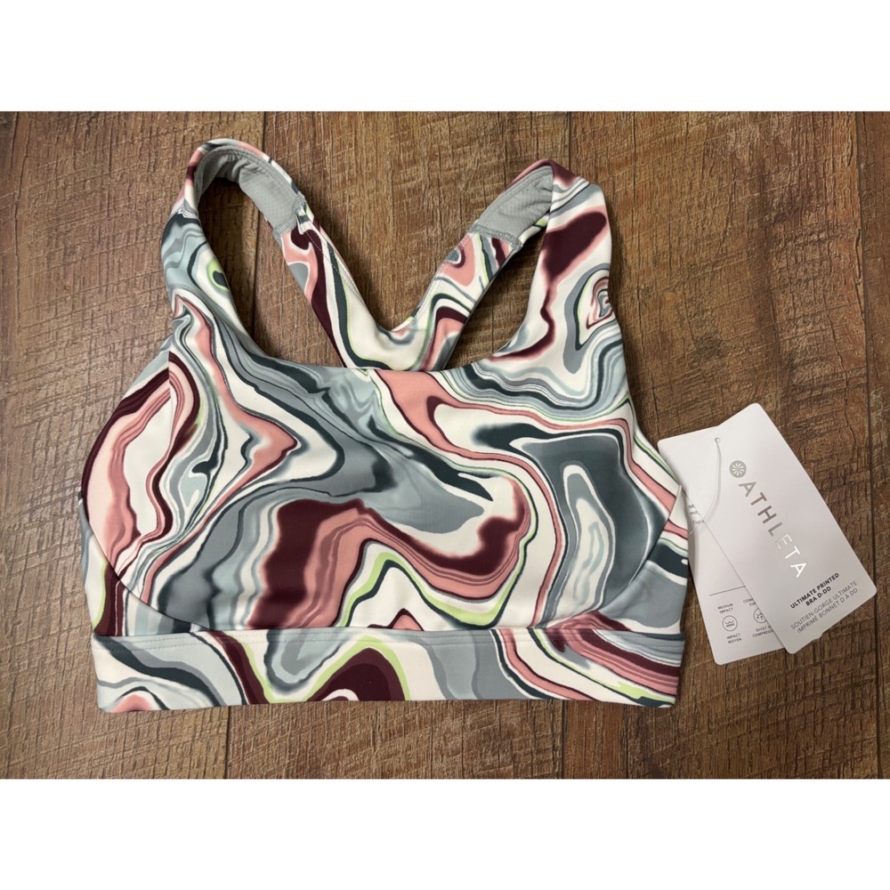 Athleta XXS Ultimate Printed Bra D-DD Womens Marble Swirl Pink Grey